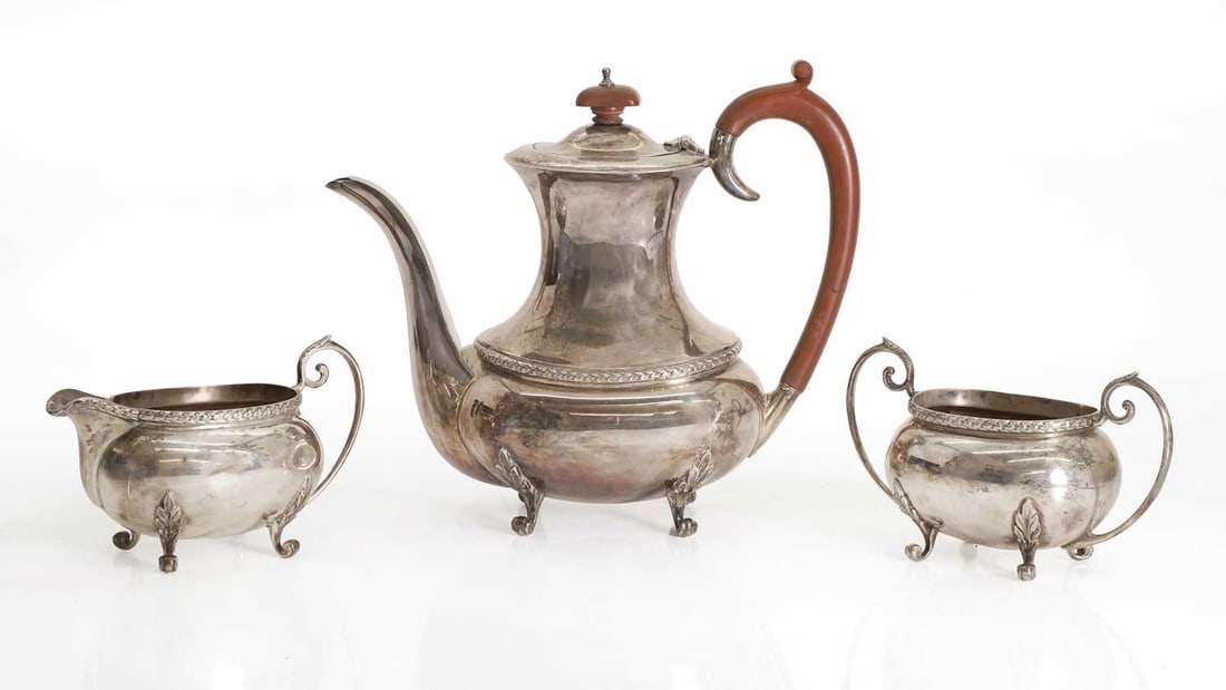 A silver three piece coffee service, (1 of 2)