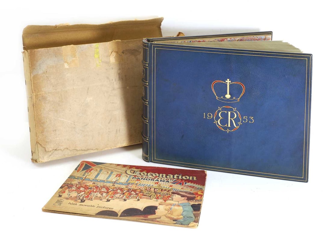 'The Coronation Album' 1953,: 'The Coronation Album' 1953, published by Collector’s Book Club, comprising pictures of the Coronation and a souvenir programme for the event, stamps and a first-day cover from the UK; together