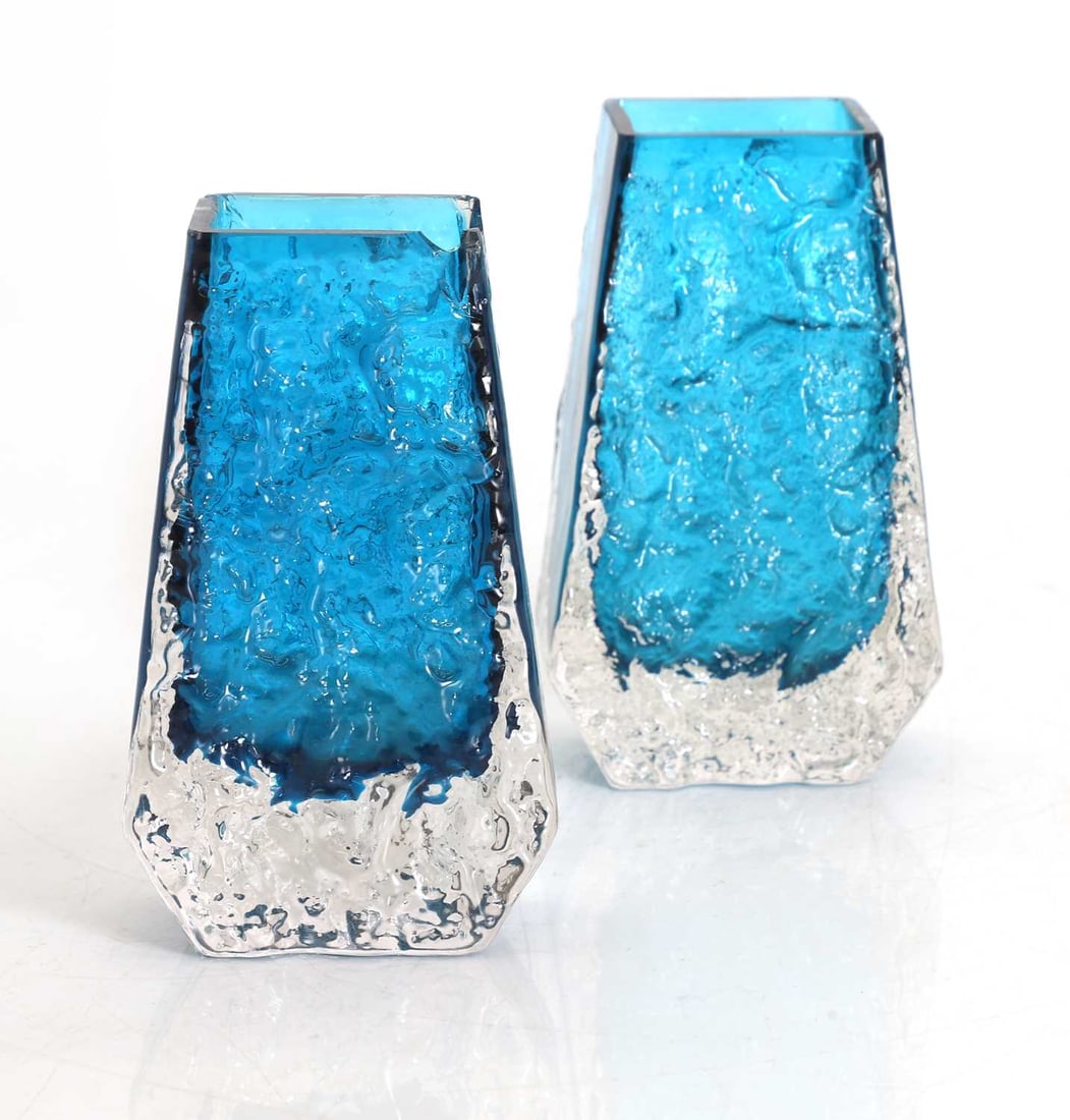 Geoffrey Baxter (British, 1922-1995) for Whitefriars, a pair 'Coffin' vases, No. 9686, circa 1970 - 2