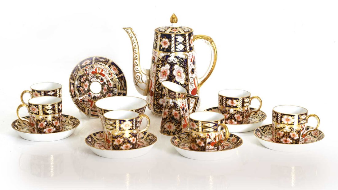 A Royal Crown Derby porcelain coffee service, 20th century, (1 of 2)