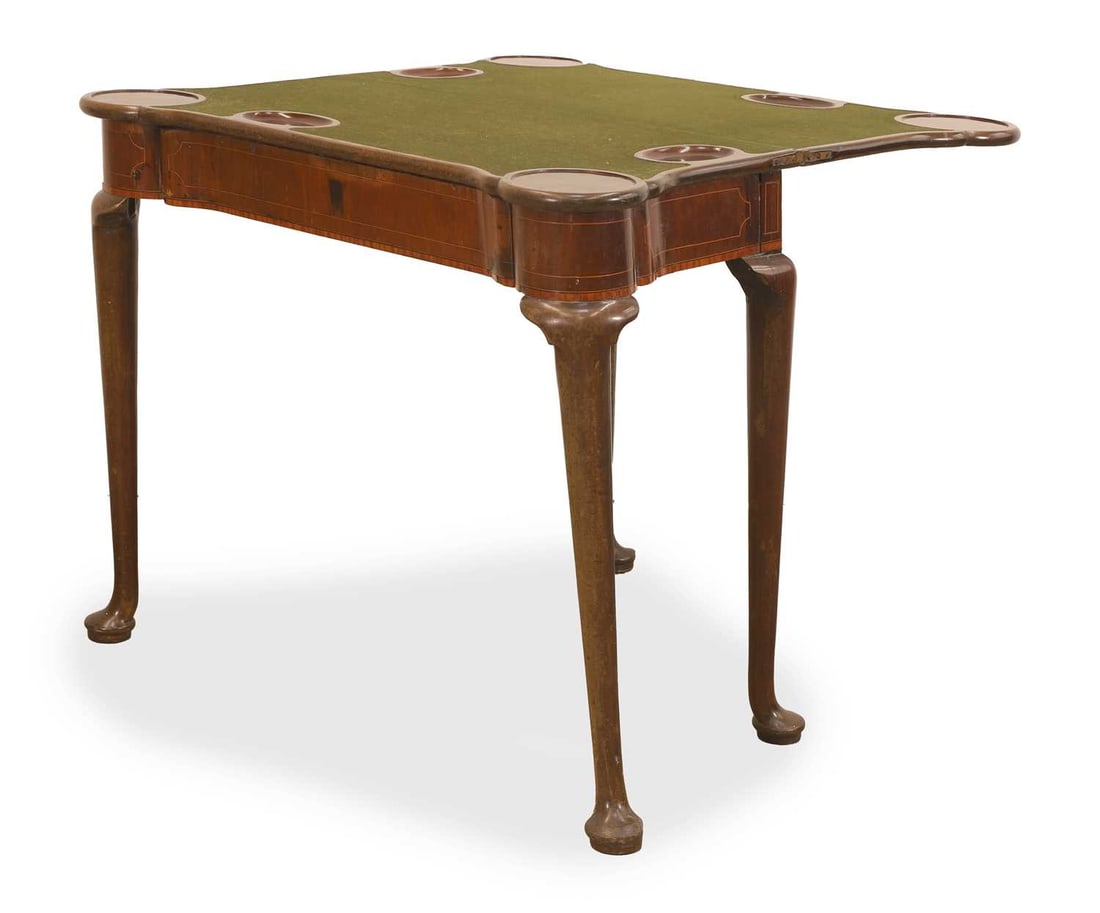 A George II mahogany and satinwood crossbanded card table, mid 18th century, - 2