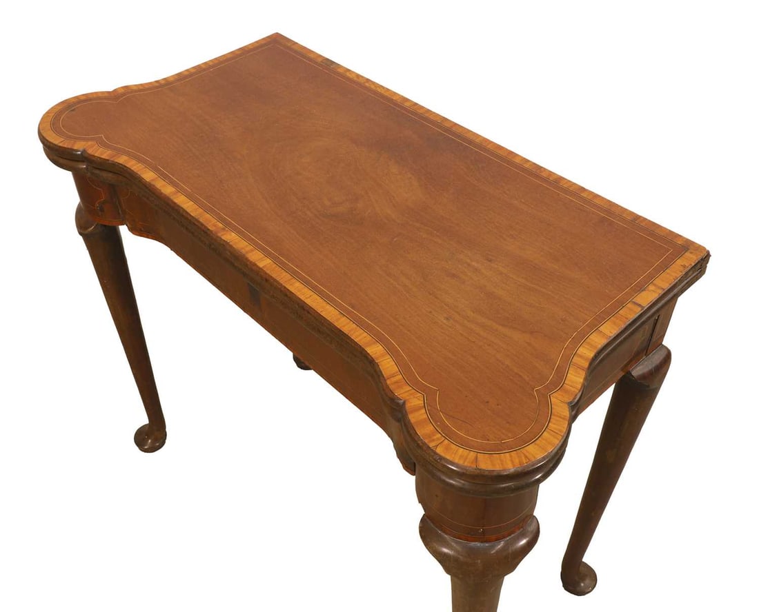 A George II mahogany and satinwood crossbanded card table, mid 18th century, - 3