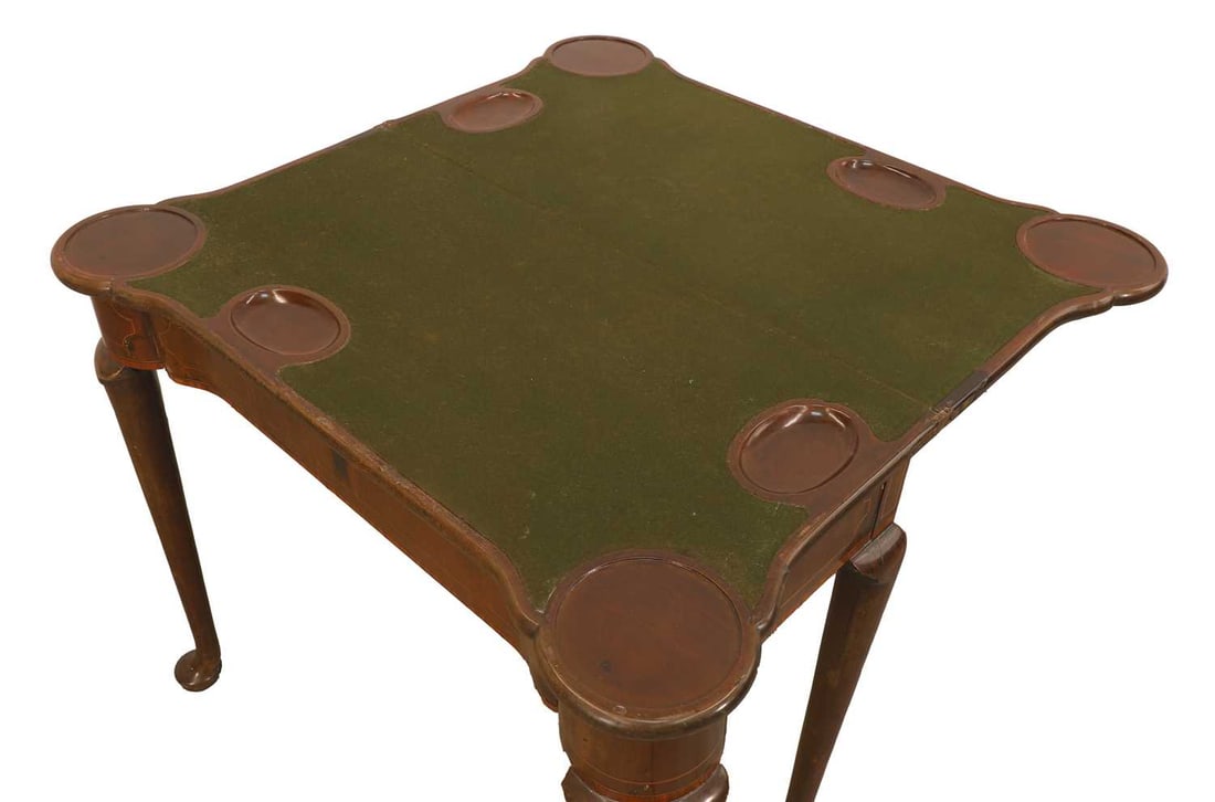 A George II mahogany and satinwood crossbanded card table, mid 18th century, - 4