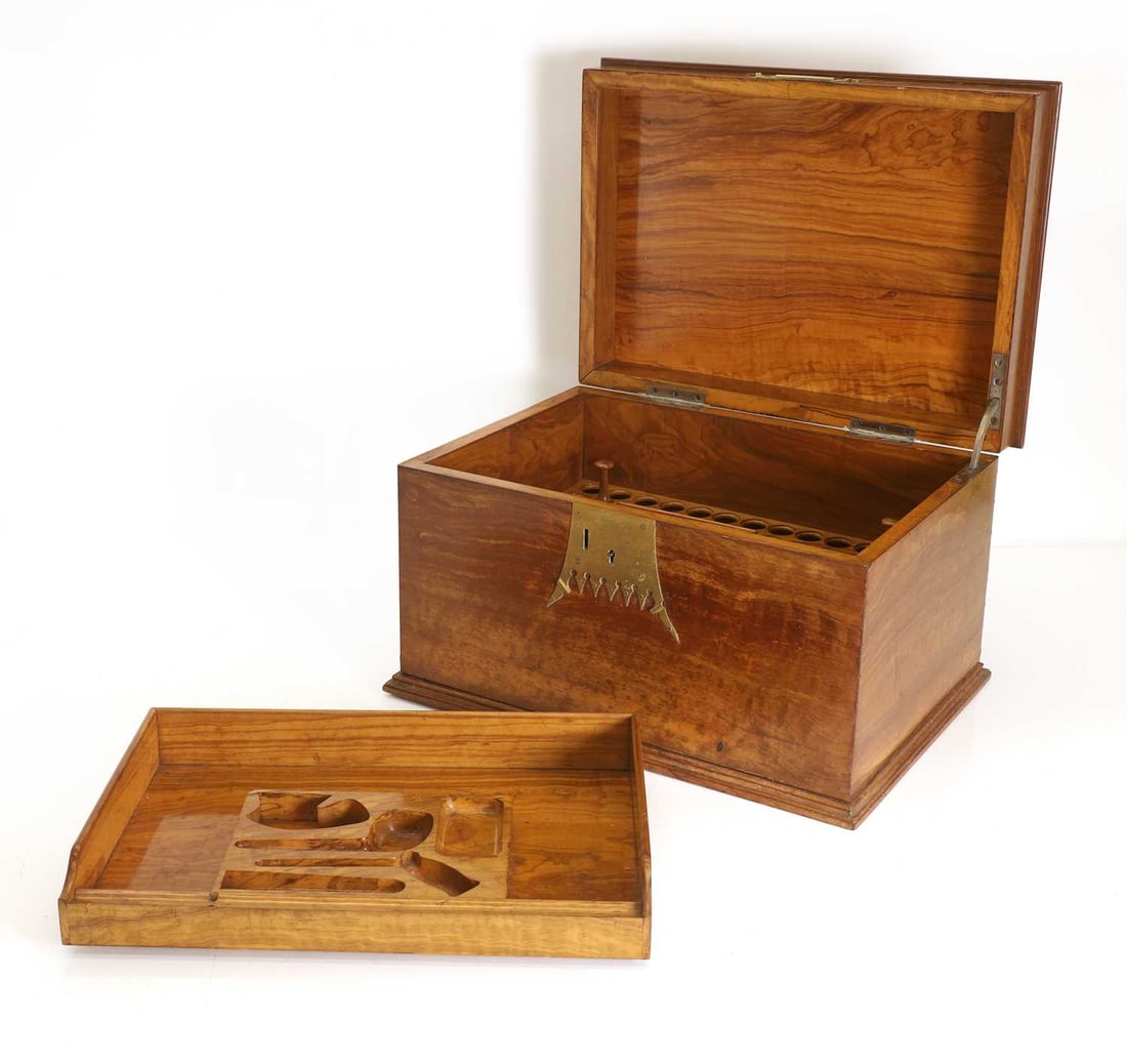 A walnut, olivewood and brass-mounted humidor, late 19th century, (1 of 3)