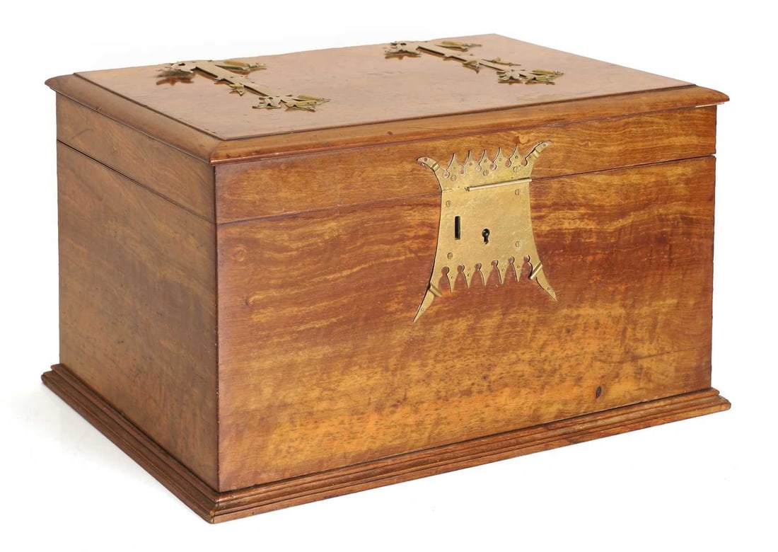 A walnut, olivewood and brass-mounted humidor, late 19th century, - 2