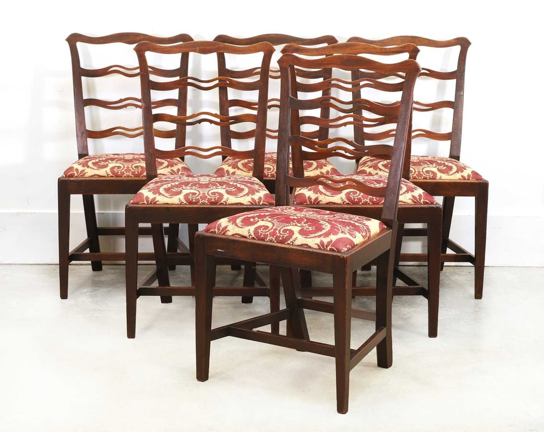 Six George III ladder back mahogany dining chairs, (1 of 2)