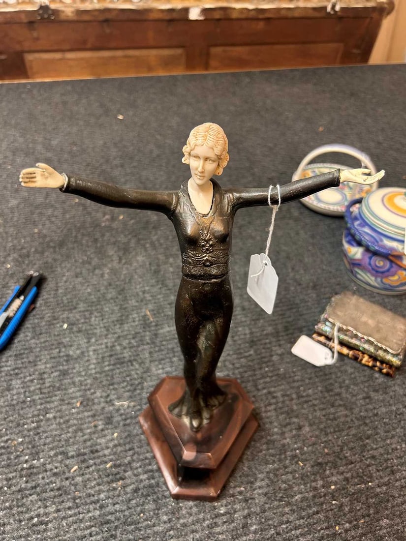 An Art Nouveau bronze and ivorine figurine, early 20th century, - 4