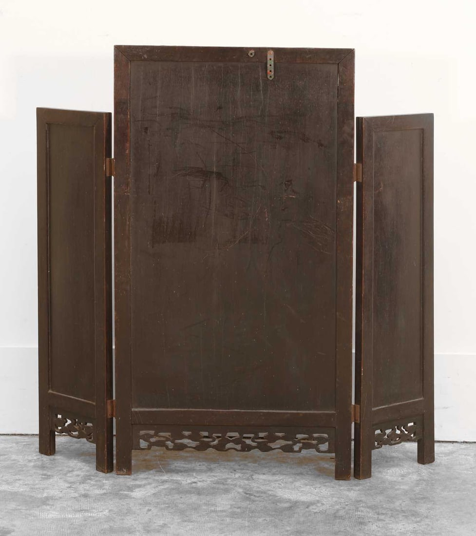 A Chinese carved wood folding screen, 20th century, - 2