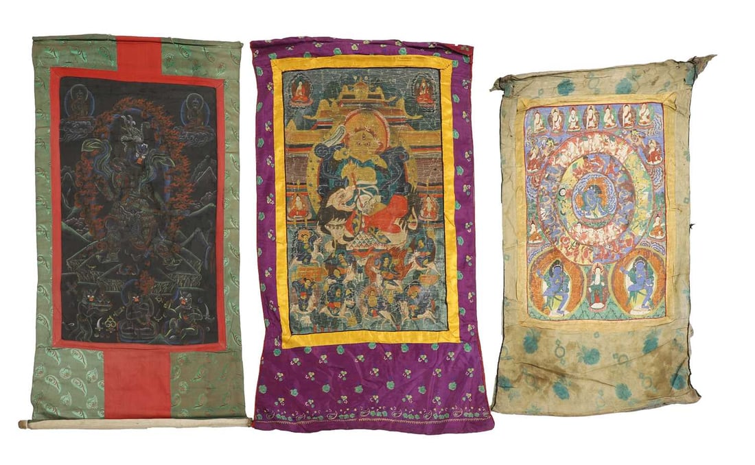 Three Tibetan thangka, 20th century, (1 of 20)