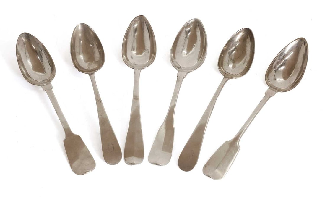 Six various silver tablespoons, (1 of 2)