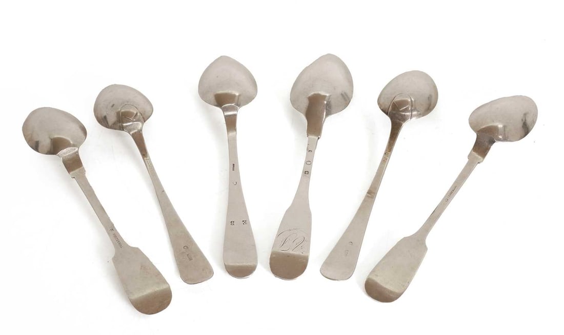 Six various silver tablespoons, - 2