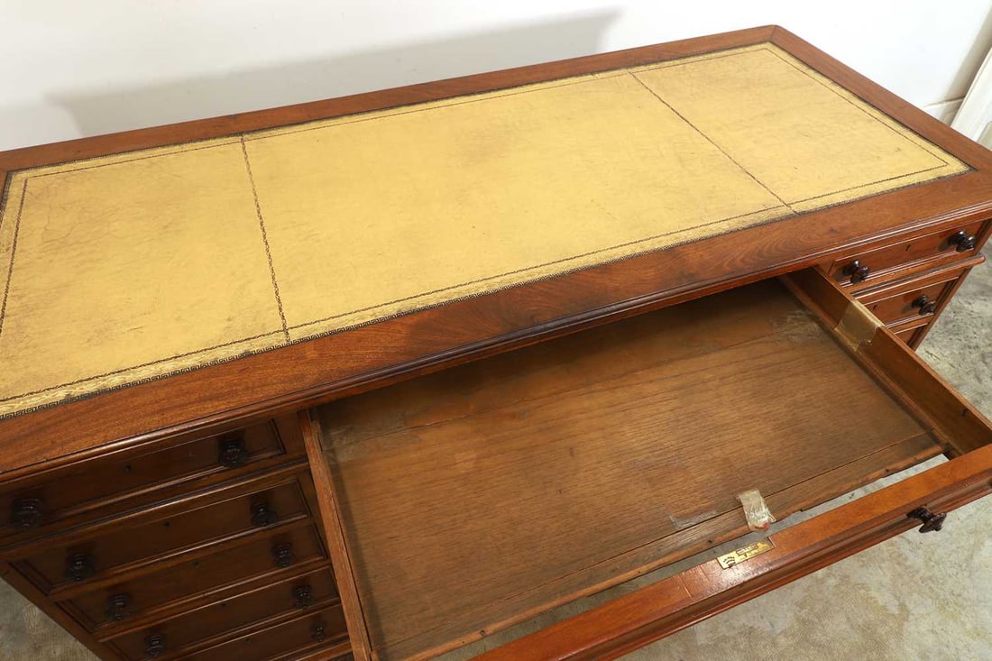 A twin pedestal mahogany partners desk, early 20th century, - 2