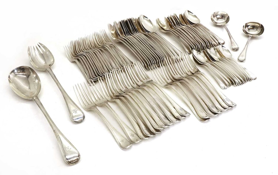 A collection of Old English thread-pattern silver tableware, - 3