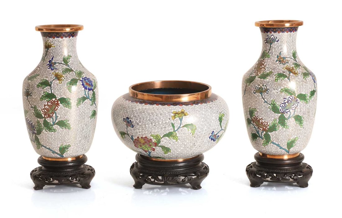 A group of three cloisonné vases, 20th century, - 2
