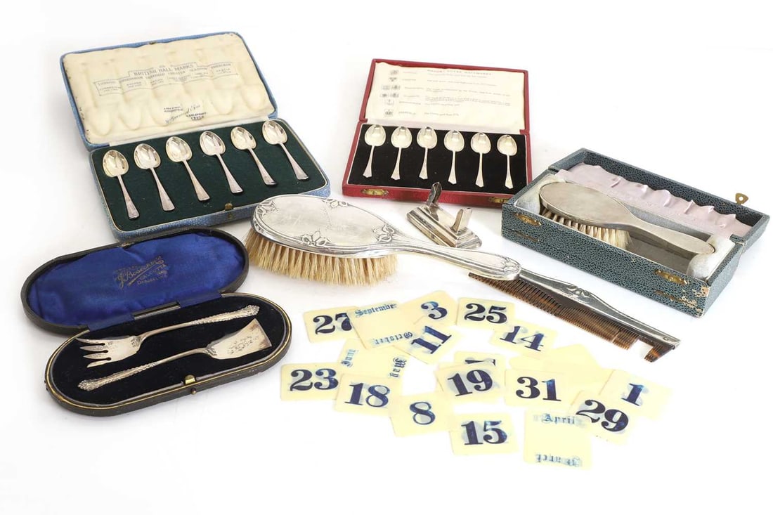 A collection of cased silver,: A collection of cased silver, to include a christening set, cased by Charles Wilkes, Birmingham, 1909, a set of six teaspoons, cased, by Roberts & Belk Ltd (from 1901), Sheffield, 1936, another