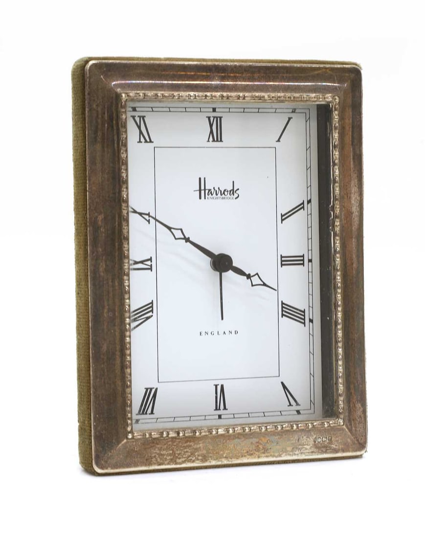 Harrods silver mounted mantle clock, (1 of 2)