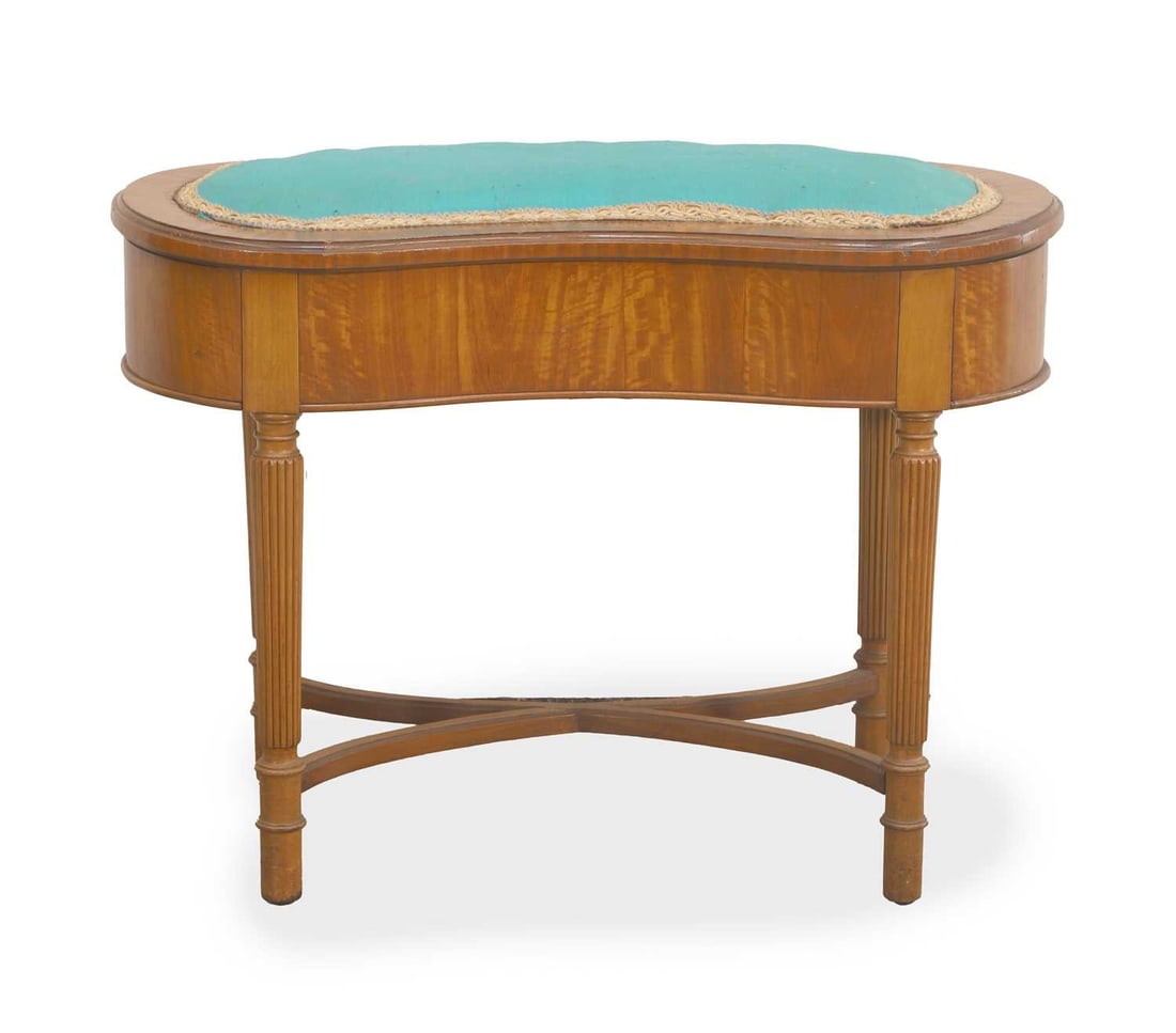 A satinwood kidney shaped piano stool, early 20th century, (1 of 3)