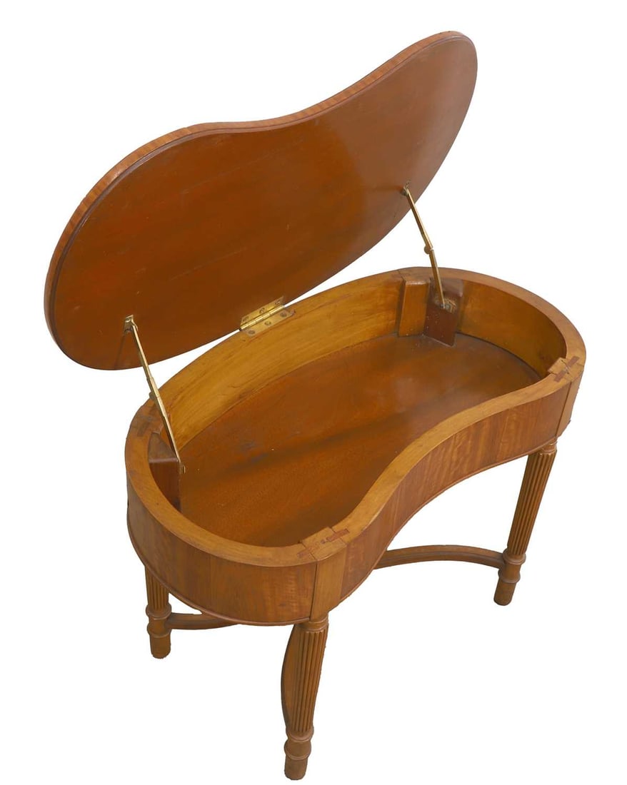 A satinwood kidney shaped piano stool, early 20th century, - 3