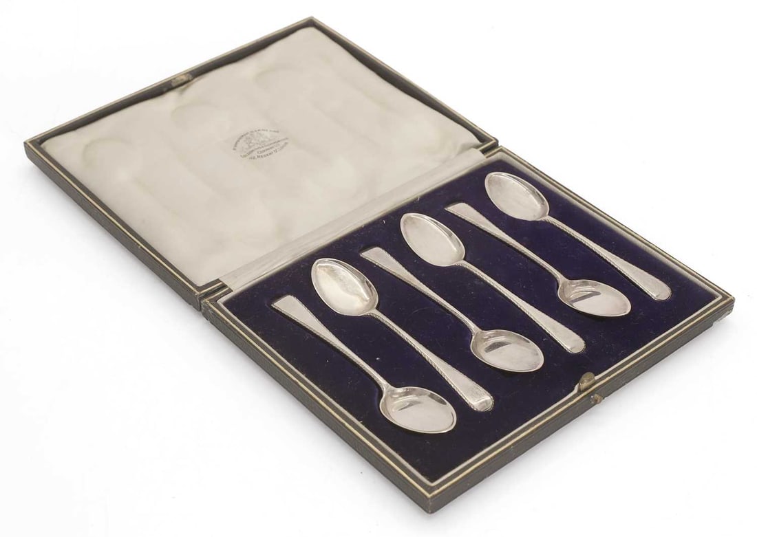 A cased set of silver coffee spoons, (1 of 2)