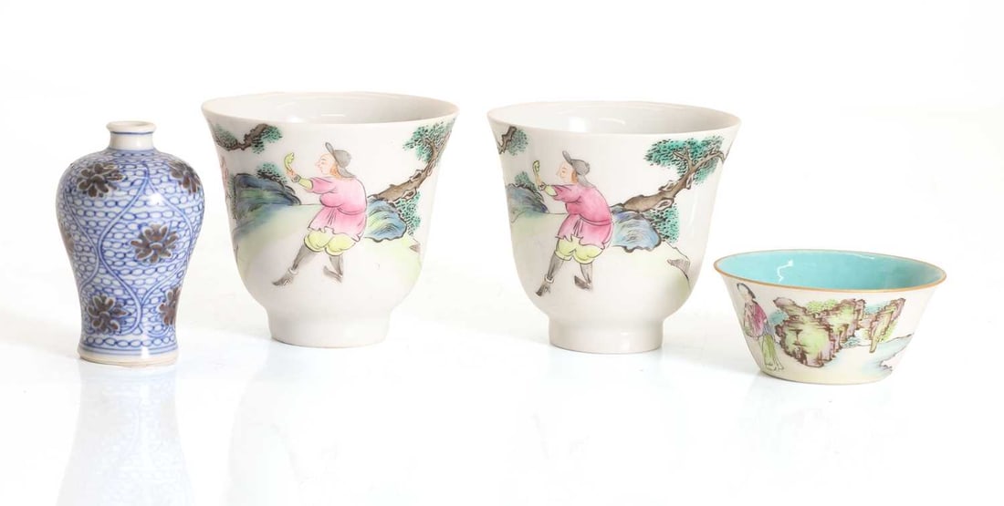 A Chinese copper red and underglaze blue miniature vase, (1 of 2)