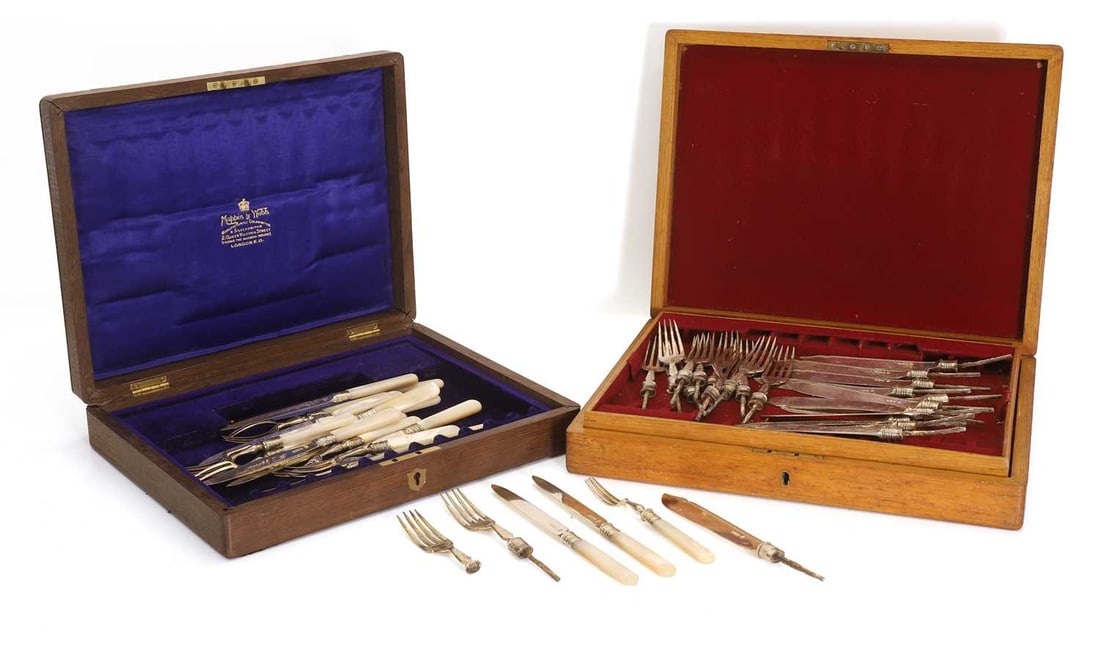A silver and mother of pearl fruit set, (1 of 2)