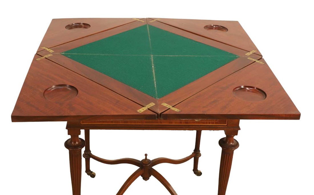 An Edwardian inlaid mahogany envelope card table, circa early 20th century, - 2