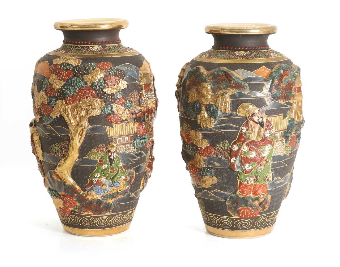 A pair of Satsuma pottery vases, early 20th century,
