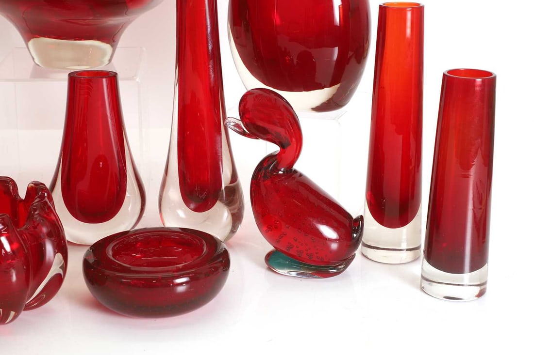 A collection of Whitefriars 'Ruby' glass items, 20th century - 2