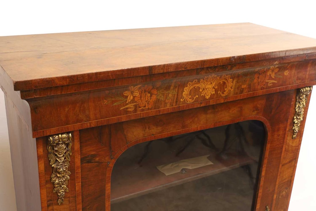 A matched pair of Victorian inlaid walnut pier cabinets, late 19th century, - 3