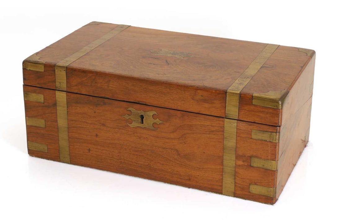 A burr walnut writing slope, early 20th century, (1 of 2)