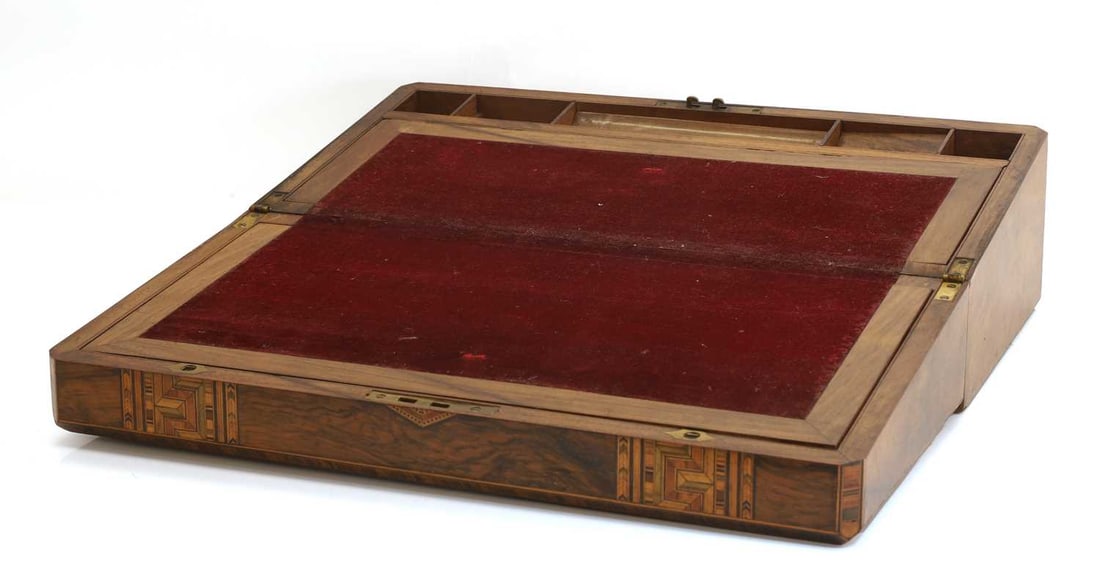 A marquetry inlaid writing slope, 19th century, - 2