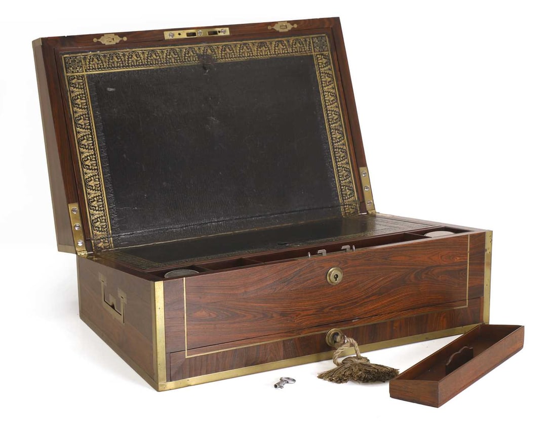 A rosewood writing slope, late 19th century / early 20th century, - 2