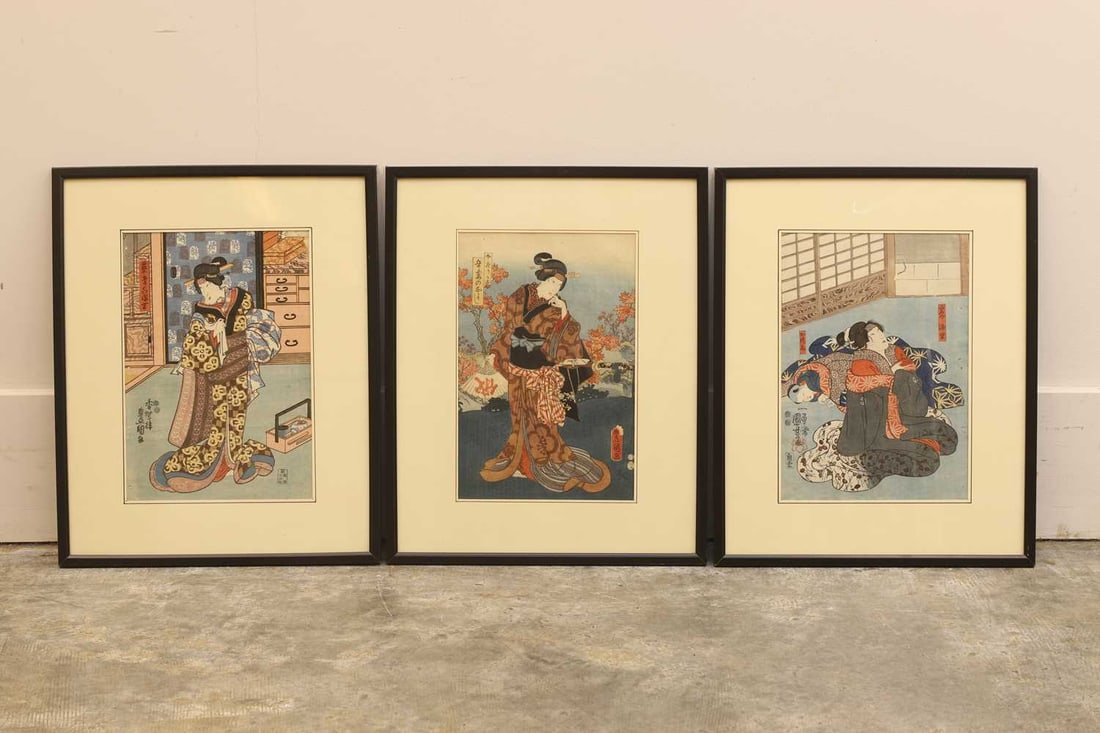 Three Japanese woodblock prints, late 19th to early 20th century, (1 of 1)
