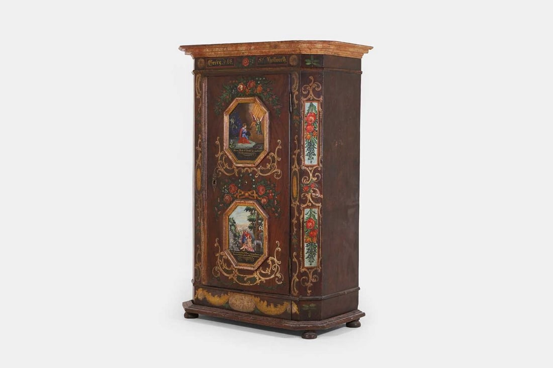 A painted pine marriage cupboard, mid-19th century, Austrian. (1 of 3)