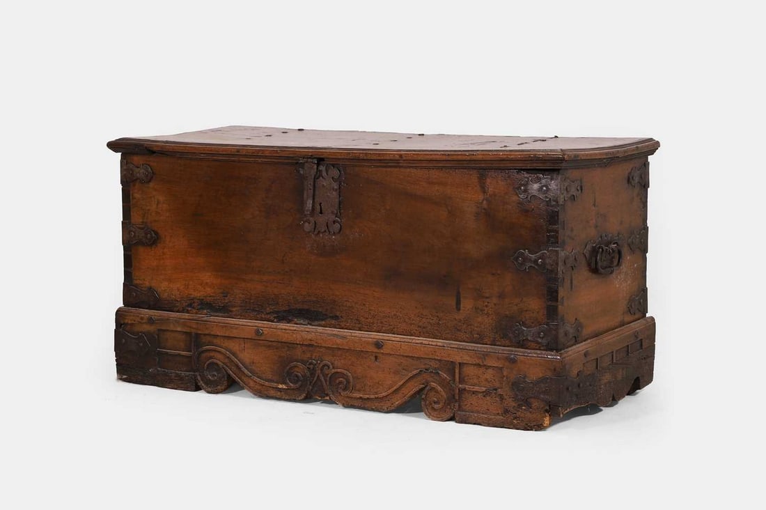 A large Gothic walnut chest, 17th century, French, (1 of 3)