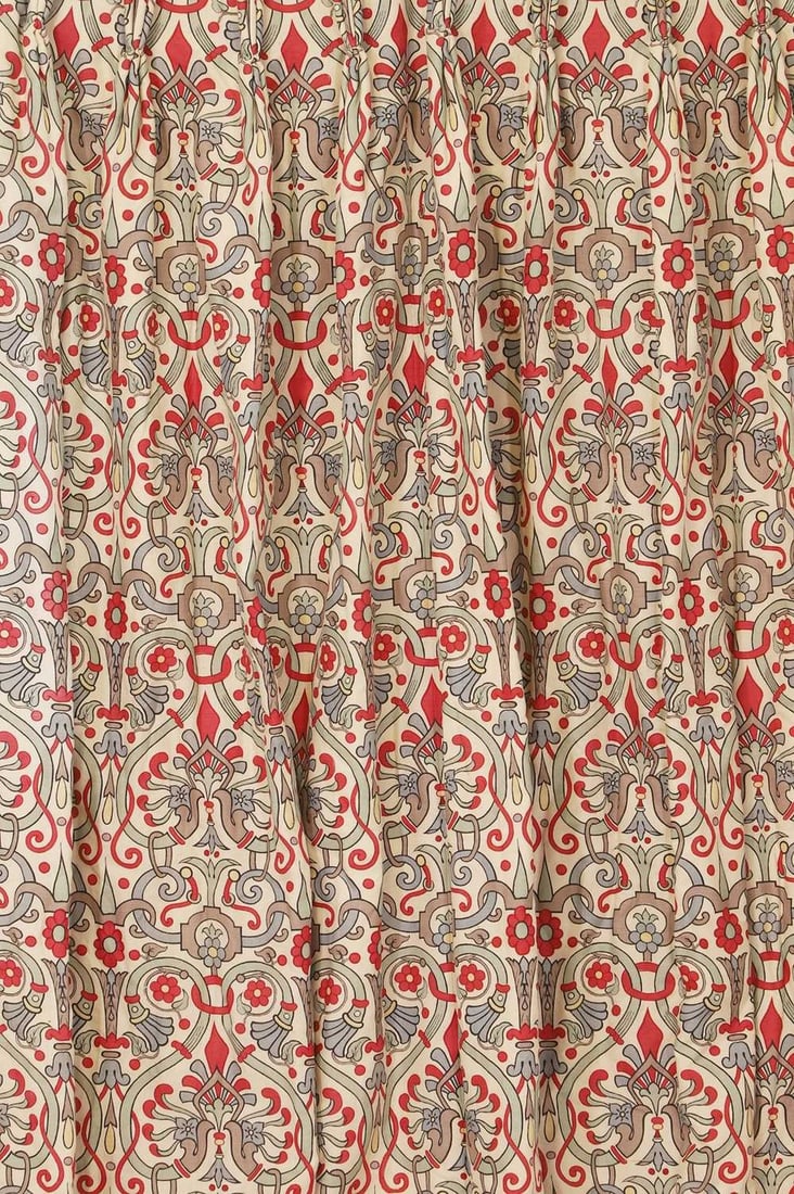 Two pairs of Robert Kime 'Raby Red' linen curtains, of recent manufacture, (1 of 3)