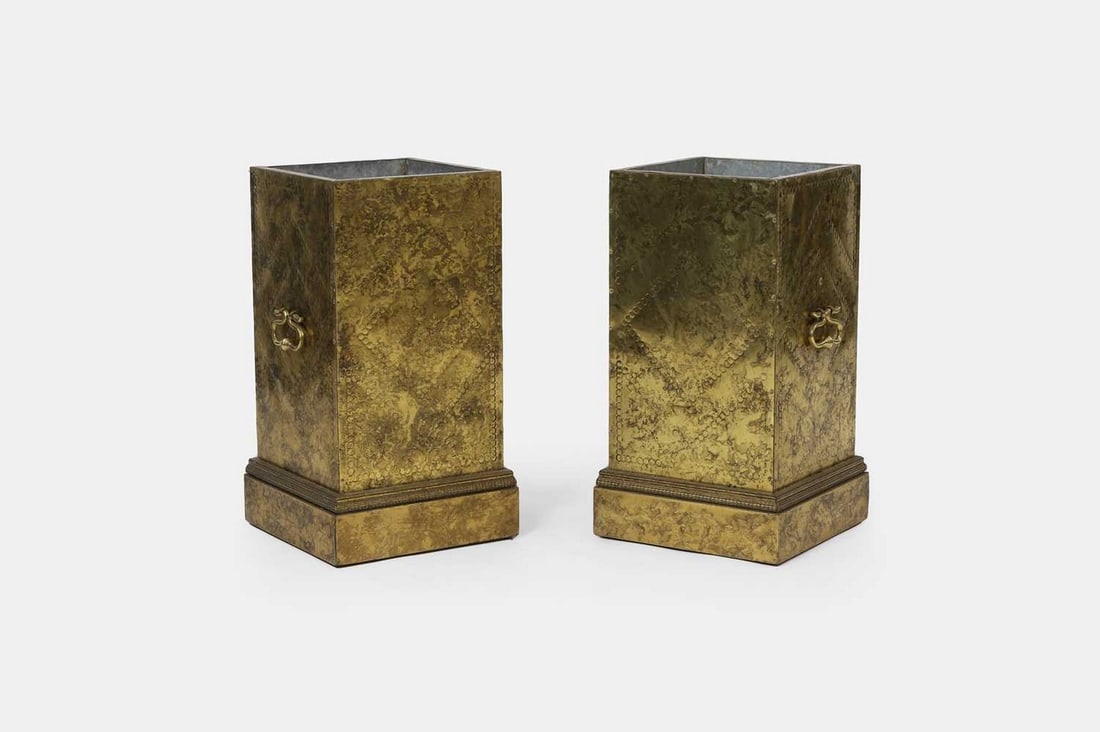 A pair of gilt-metal umbrella stands, late 19th/early 20th century, (1 of 3)