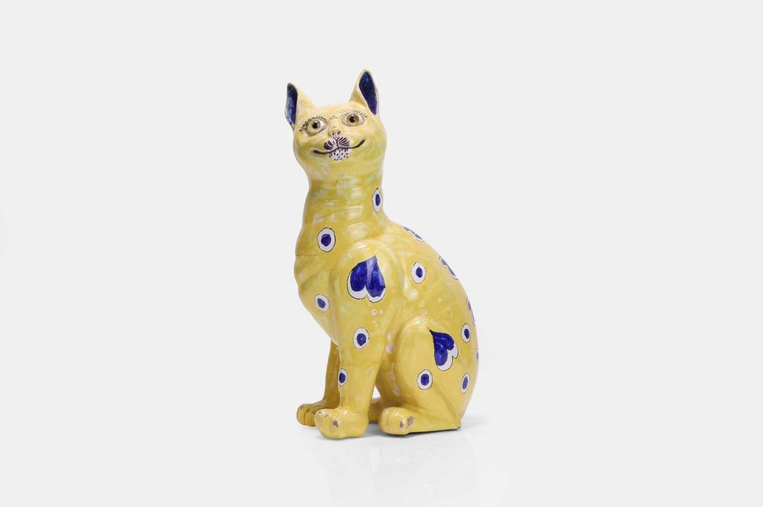 A faience cat figure in the manner of Émile Gallé, 20th century, (1 of 4)