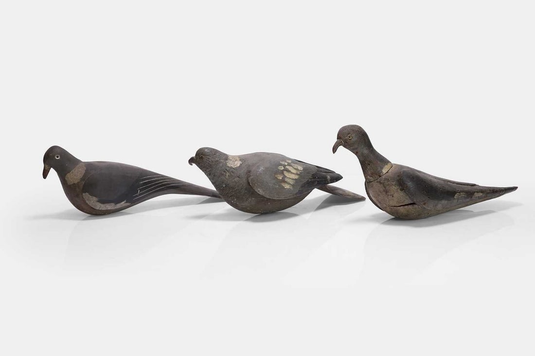 A flock of three decoy pigeons, late 19th/early 20th century, (1 of 3)