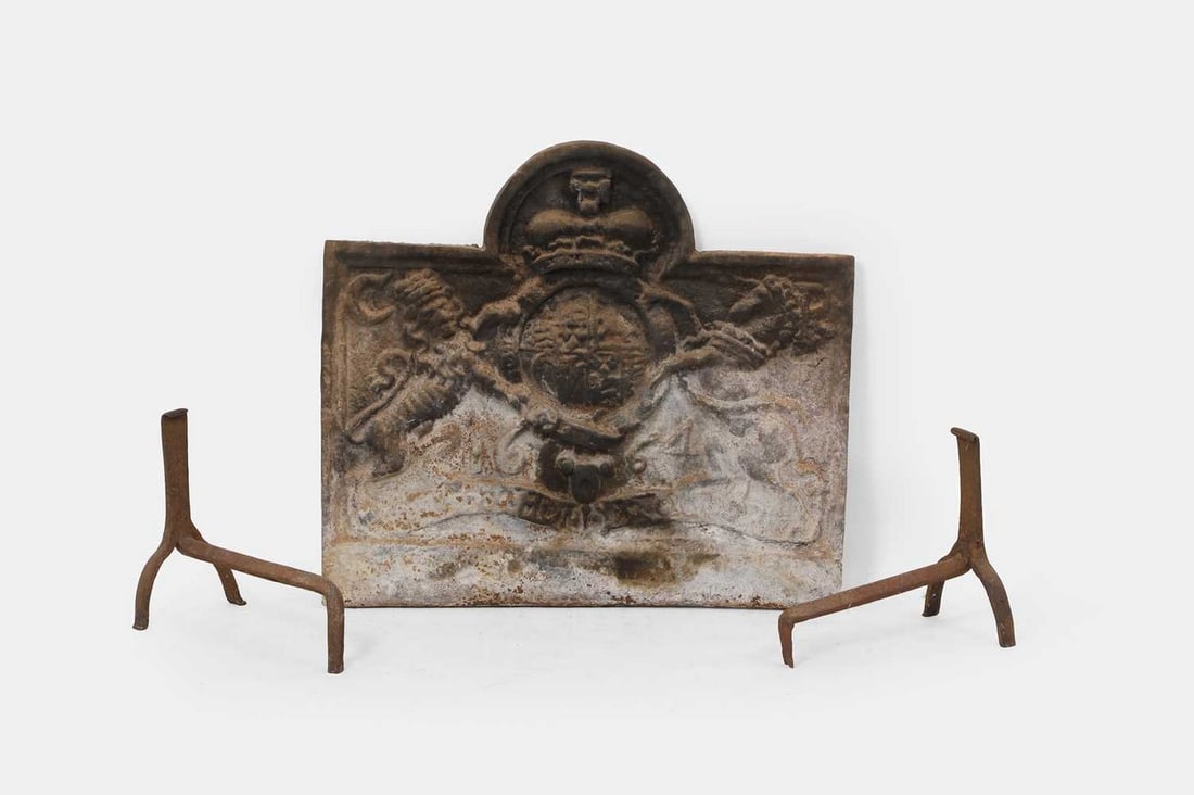 A Charles II-style cast iron fireback, 19th century, (1 of 3)