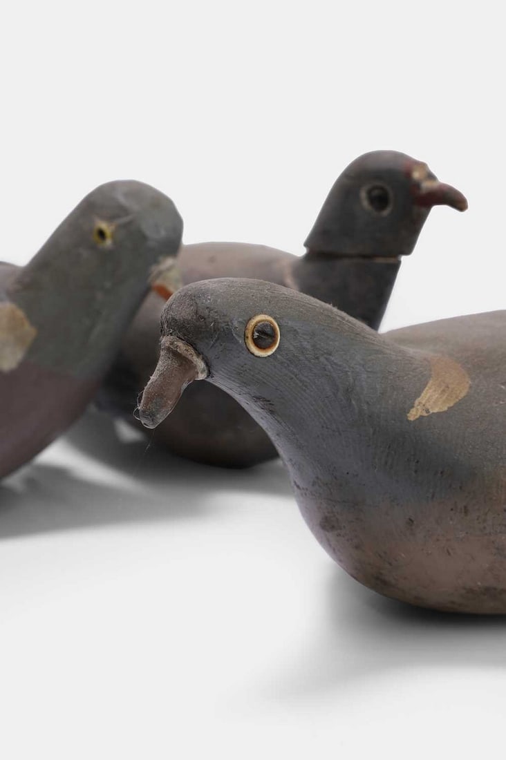A flight of three wooden decoy pigeons, late 19th/early 20th century, (1 of 3)
