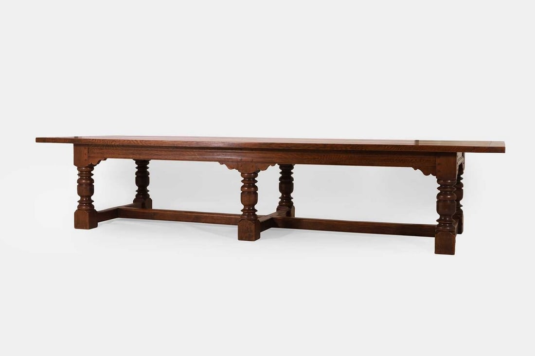 A large 17th-century-style oak refectory table, 20th century, (1 of 3)