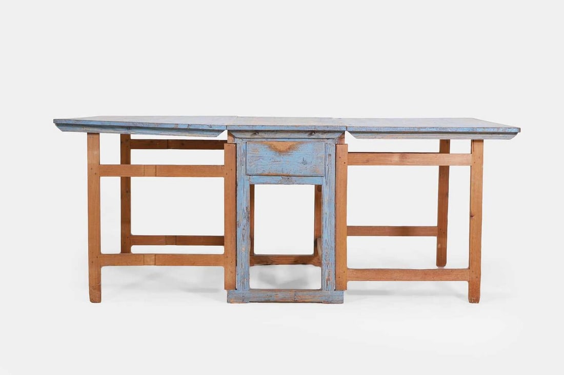 A painted pine drop-leaf table, 19th century, probably Scandinavian, (1 of 3)