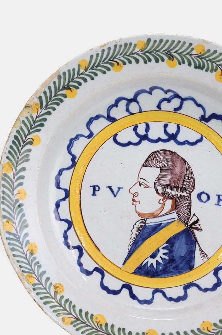 A delft Orangist commemorative wall plate, late 18th century, Dutch, (1 of 3)