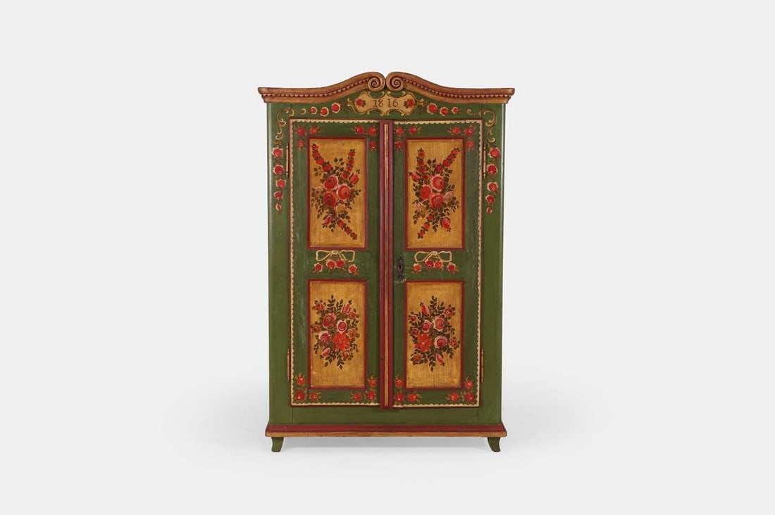 A painted armoire, 19th century, Northern European, (1 of 4)