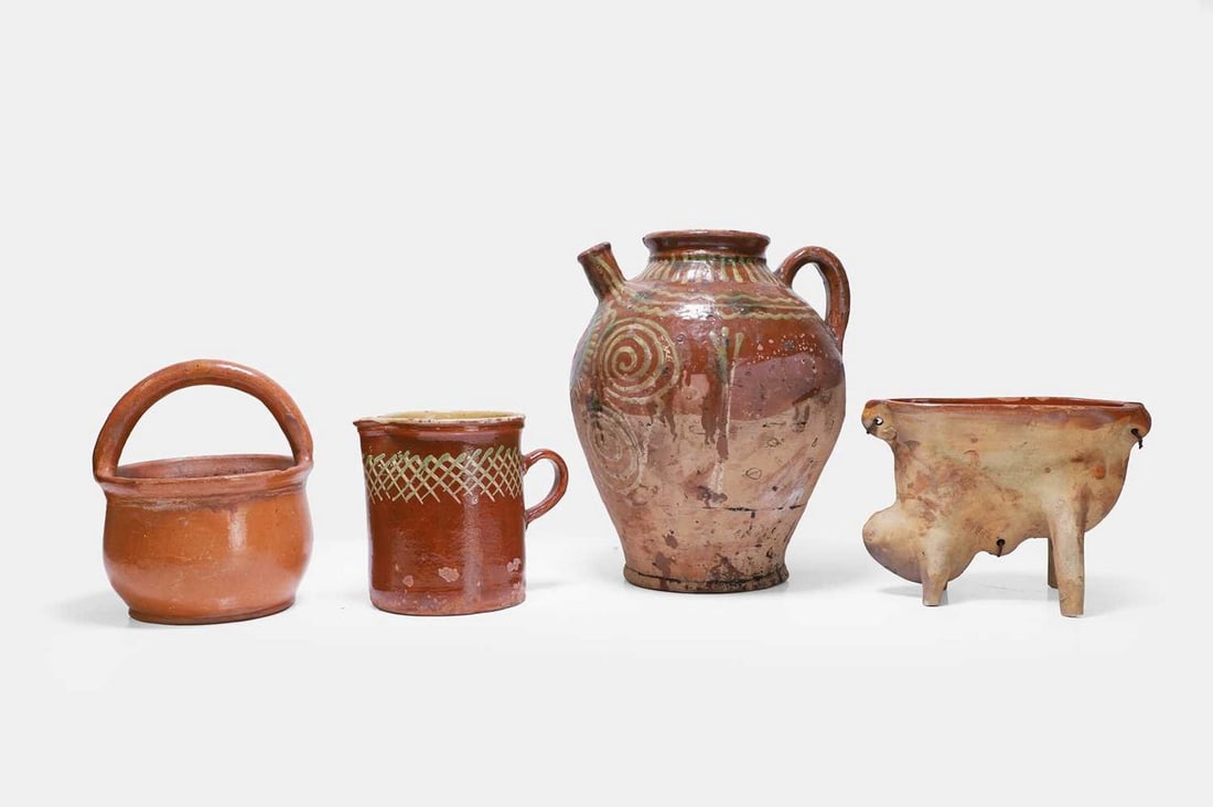 Four glazed earthenware items, 19th century, French, (1 of 3)
