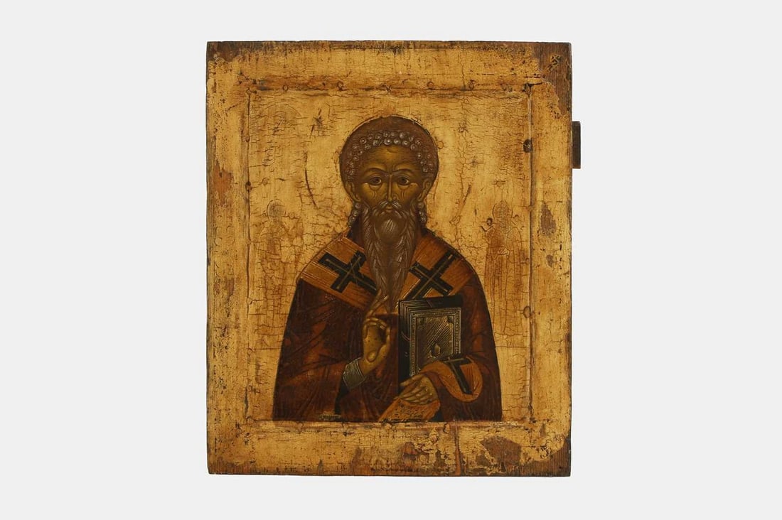 An icon of St Antipas, possibly 18th century, Russian, (1 of 2)
