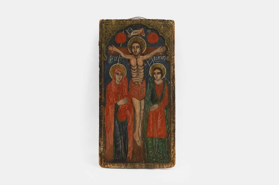 An icon of the Crucifixion, 19th century, probably Greek or Balkans, (1 of 3)