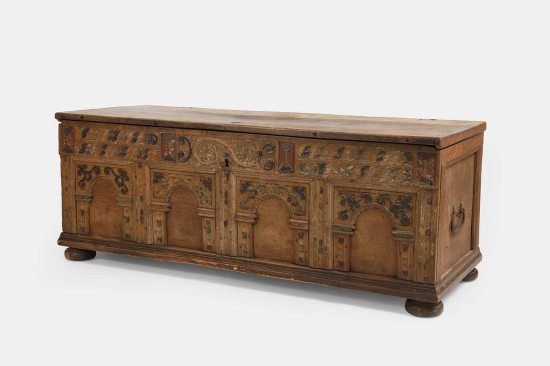 A large oak wedding chest, 19th century and later, Northern European, (1 of 4)