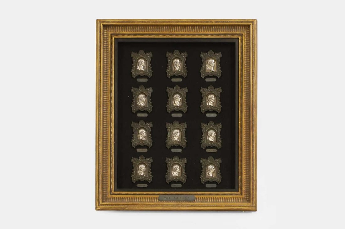 A set of white-metal portrait reliefs of Roman emperors, 19th century, Italian, (1 of 2)